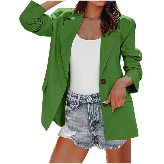 Scyoekwg Blazers for Women Business Casual Office Blazer Jackets Long Sleeve Button Front Open Cardigan Work Suit (Green,XL)