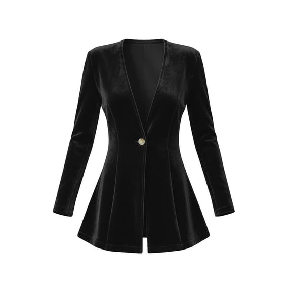 Scyoekwg Blazers for Women Long Sleeve Dressy Casual Velvet Jacket Button Slim Cardigan Coat for Evening Party (Black,XL)