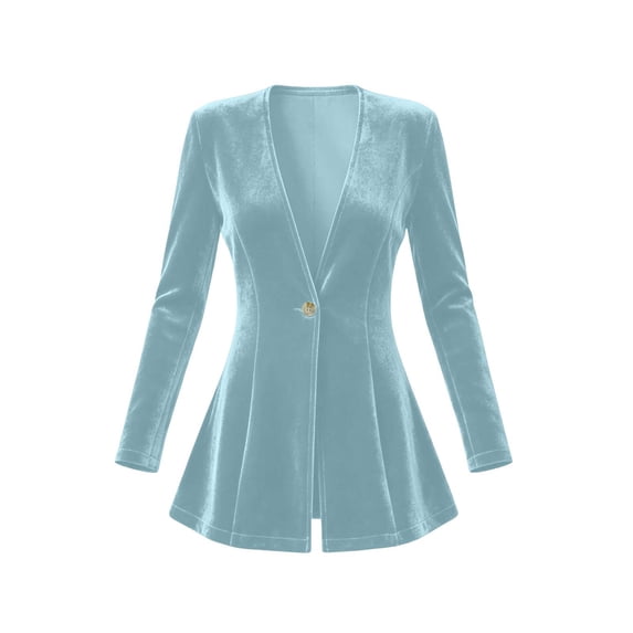 Scyoekwg Blazers for Women Long Sleeve Dressy Casual Velvet Jacket Button Slim Cardigan Coat for Evening Party (Light Blue,XXL)