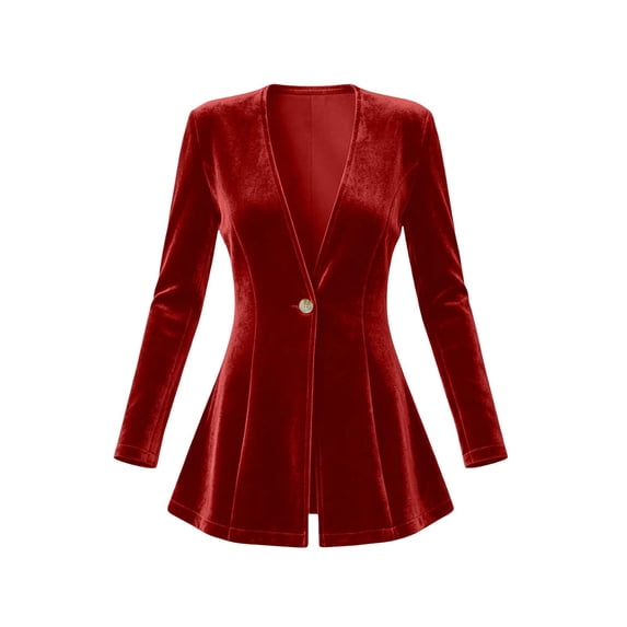 Scyoekwg Blazers for Women Long Sleeve Dressy Casual Velvet Jacket Button Slim Cardigan Coat for Evening Party (Red,M)