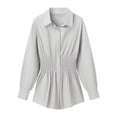thumbnail image 1 of Scyoekwg Blouses for Women Dressy Casual Long Sleeve Lapel Button Up Shirts Solid Color Elegant Waist Pleated Tunic Tops Lightweight Comfy Shirts Tops (Gray,XS), 1 of 2