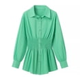 thumbnail image 1 of Scyoekwg Blouses for Women Dressy Casual Long Sleeve Lapel Button Up Shirts Solid Color Elegant Waist Pleated Tunic Tops Lightweight Comfy Shirts Tops (Green,S), 1 of 2