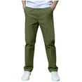 thumbnail image 1 of Scyoekwg Boys Pants Baggy Pants Elastic Waistband School Uniform Sweatpants Versatile Pants with Pocket Spring Fashion Solid Color Comfy Casual Army Green 11-12 Years, 1 of 7