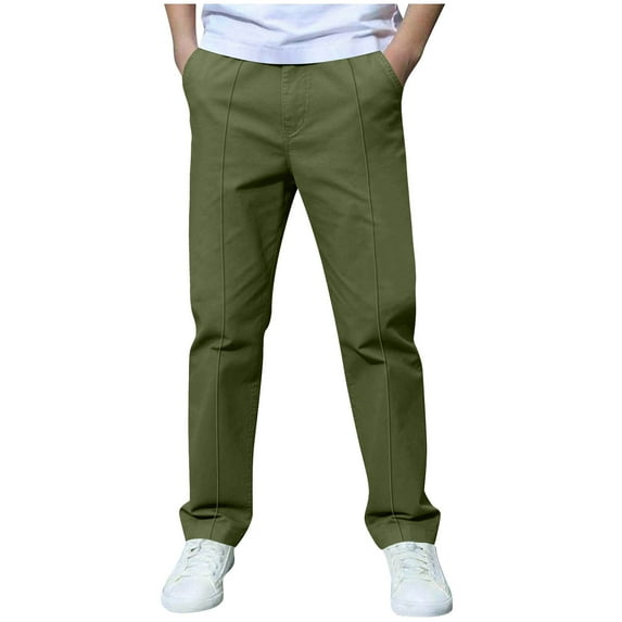 Scyoekwg Boys Pants Baggy Pants Elastic Waistband School Uniform Sweatpants Versatile Pants with Pocket Spring Fashion Solid Color Comfy Casual Army Green 11-12 Years