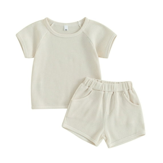 Scyoekwg Boys Sets Clearance Fashion Toddler Baby Boys Girls Outfits Sets Casual Round Neck Short Sleeve Tops Solid Color Shorts Outfits (White,3-4 Years)