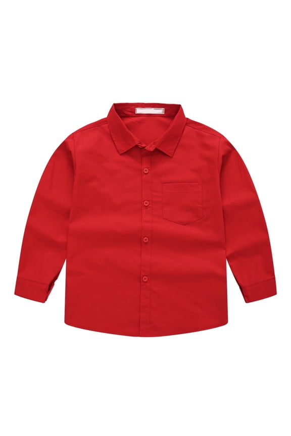 Boys Shirts Jacket Toddler Boys Button Lapel Shirts Casual Long Sleeve Tops Solid Color Fashion Lightweight Blouses (Red,11-12 Years)