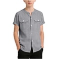 thumbnail image 1 of Scyoekwg Boys Short Sleeve Button Down Shirt Cotton Casual Solid Color Shirts with 2 Pockets Summer Comfy Tops for Kids, Gray, 11-12 Years, 1 of 7