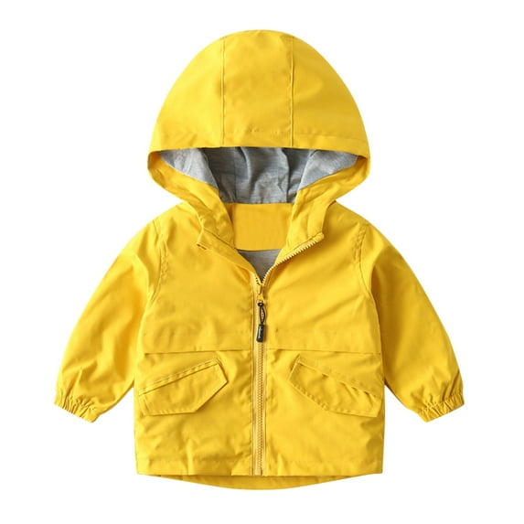 Scyoekwg Boys Zip Up Hooded Fall Jackets Casual Solid Color Long Sleeve Lightweight Outwear Jackets Pockets (Yellow,4-5 Years)