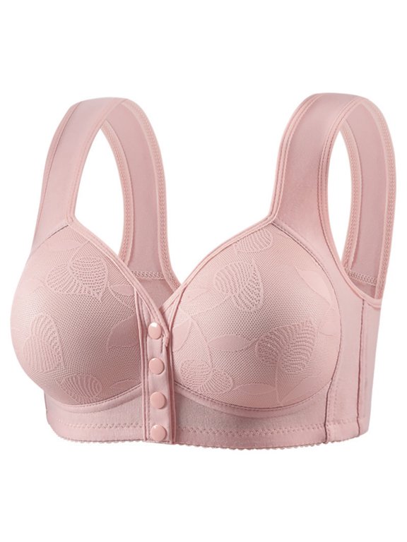 Bras for Women, Wireless Leaf Front‑Button Bra, Wide Tank Straps Soft Full‑Support Ladies Brassiere ,Size: 36-50