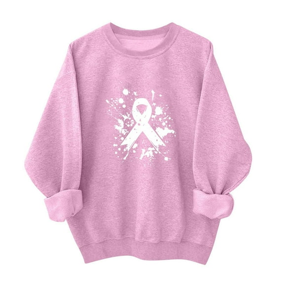 Scyoekwg Breast Cancer Awareness Sweatshirts for Women Long Sleeve Crewneck Sweatshirt Pink Ribbon Shirts Graphic Pullover Tops (Z01_Pink,XS)