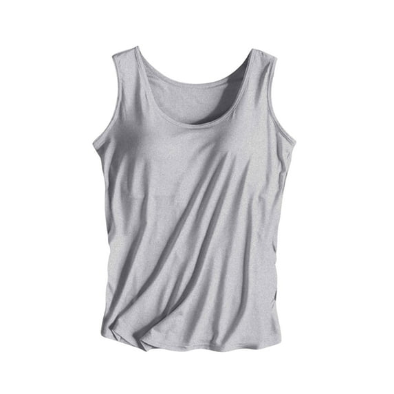 Scyoekwg Built in Bra Tank Tops for Women Solid Color Camisole Casual Padded Tanks Workout Yoga Shirt Sports Bras (Gray,XXL）