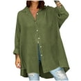 thumbnail image 1 of Scyoekwg Button Down Shirt Women Solid Color Long Sleeve Lapel Collar Blouse Loose Fit Hight Low Office Casual Top (Army Green,XXL), 1 of 6