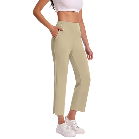 Scyoekwg Capri Pants for Women Stretch High Waisted Crop Office Work Pants Casual Capris Slacks Yoga Dress Pant (Beige,M)