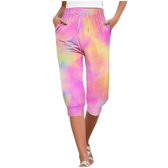 Scyoekwg Capris for Women Casual Summer High Waisted Drawstring Jogger Yoga Pants Lightweight Slim Sweatpants with Pockets (Pink,S)