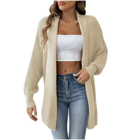 Scyoekwg Cardigan Sweaters for Women Open Front Sweater Cardigan Coat Loose Long Sleeve Winter Warm Jackets Solid Color Outwear Casual Outerwear (Beige,Free Size)