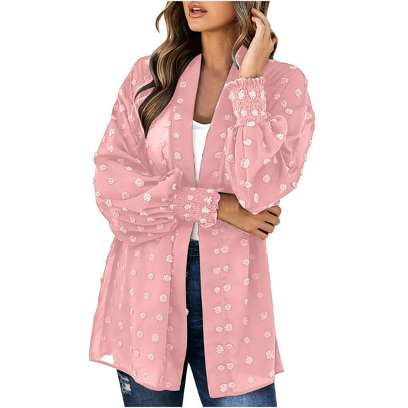 Scyoekwg Cardigans for Women Trendy Fall Coats Fall Fashion Chiffon Thin Cardigan Coat Tops Loose Long Sleeve Casual Lightweight Solid Color Cardigan(Pink,XL)