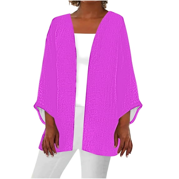 Scyoekwg Cardigans for Women Trendy 3/4 Sleeve Casual Lightweight Solid Color Open Front Medium Length Sleeve Cardigan Loose Cardigan(Hot Pink,M)