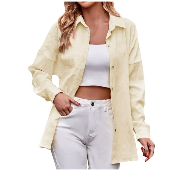 Scyoekwg Cardigans for Women Trendy Loose Button Lapel Shirts Tops Fall Coats Long Sleeve Casual Lightweight Solid Color Cardigan(Yellow,S)