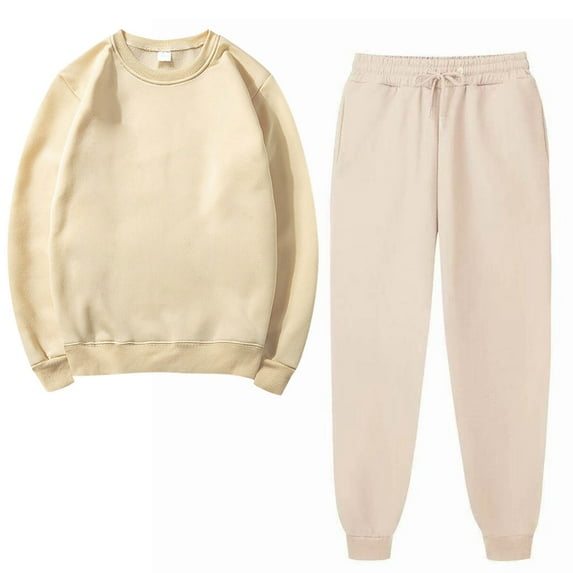 Scyoekwg Casual 2 Piece Sets For Women Long Sleeve Sweatshirt Jogger Sweatpant Matching Outfits Two Piece Set Fashion Tracksuit (Khaki,XXL)