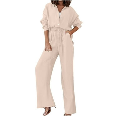Scyoekwg Casual 2 Piece Sets For Women Short Long Sleeve Sweatshirt Jogger Sweatpant Matching Outfits Two Piece Set Fashion Lounge Set (Beige,XXXL)