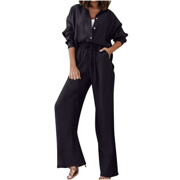 Scyoekwg Casual 2 Piece Sets For Women Short Long Sleeve Sweatshirt Jogger Sweatpant Matching Outfits Two Piece Set Fashion Lounge Set (Black,XXXL)