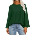 thumbnail image 1 of Scyoekwg Casual Long Sleeve Shirts for Women Crewneck Raglan Sleeve Elegant Shirts Fashion Loose Fall Clothes Solid Color Dressy Blouses Vintage Blouses(Green,M), 1 of 8