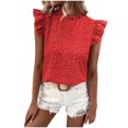 thumbnail image 1 of Scyoekwg Casual Tank Tops for Women Crew Neck Ruffle Sleeved Tank Tops Sleeveless Tops Summer Loose Sling Shirts Ladies Tops Polka Dots Printed Graphic Tee Casual Blouses (Red,L), 1 of 7