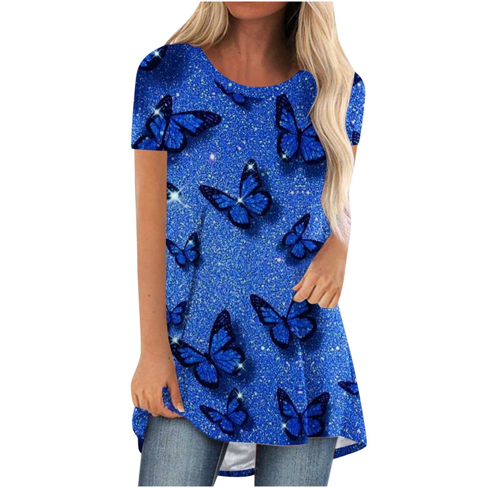 Scyoekwg Casual Tops for Women Short Sleeve Hide Belly Tunic Tops