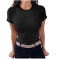 thumbnail image 1 of Scyoekwg Casual Tops for Women Crewneck Slim Basic Tops Short Sleeve Tops Comfy Summer Loose Ladies Tops Solid Color Blouses (Black,XXXL), 1 of 5