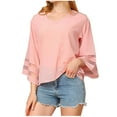 thumbnail image 1 of Scyoekwg Chiffon Shirts for Women Casual 3/4 Sleeve Tops Trendy Round Neck Three-Quarters Sleeve Plus Size Tops Solid Color Loose Blouses (Pink,XXL), 1 of 5
