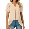 thumbnail image 1 of Scyoekwg Chiffon Shirts for Women Summer Notch Neck Petals Short Sleeve Tops Solid Color Dressy Casual Loose Elegant Shirts (Beige,M), 1 of 6