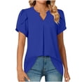 thumbnail image 1 of Scyoekwg Chiffon Shirts for Women Summer Notch Neck Petals Short Sleeve Tops Solid Color Dressy Casual Loose Elegant Shirts (Blue,XXL), 1 of 6