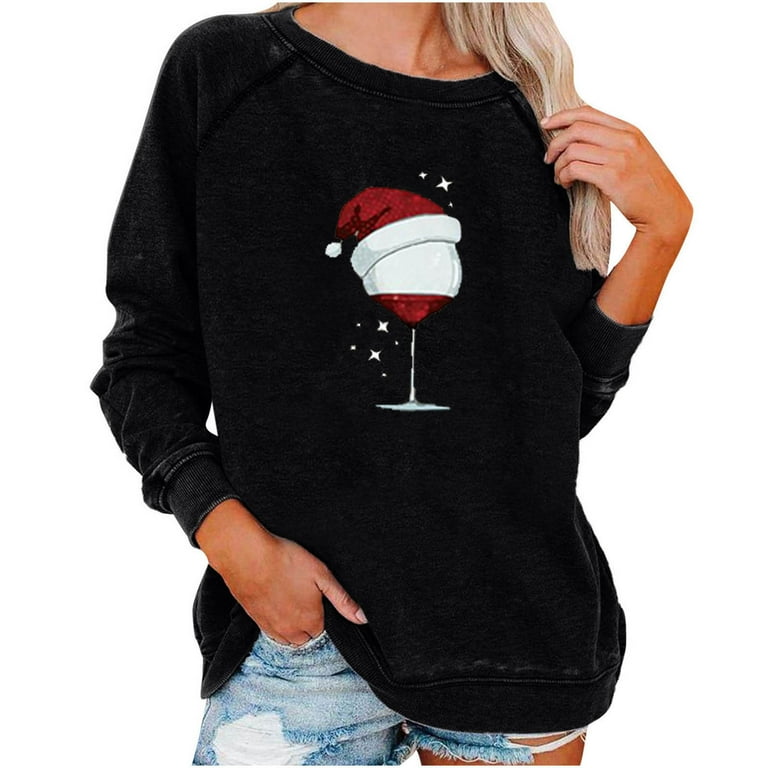 Scyoekwg Christmas Print Tops for Women Long Sleeve Long Sleeve