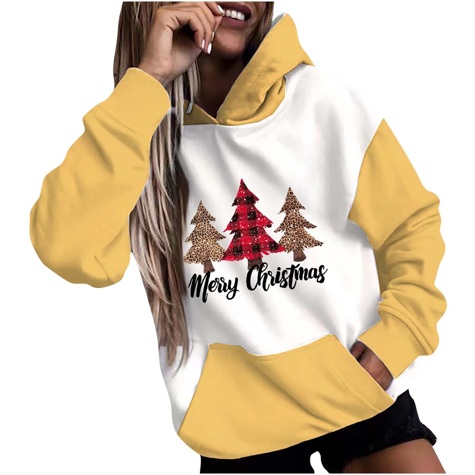 Scyoekwg Christmas Sweatshirts for Women Hooded Neck Sweatshirts Fall