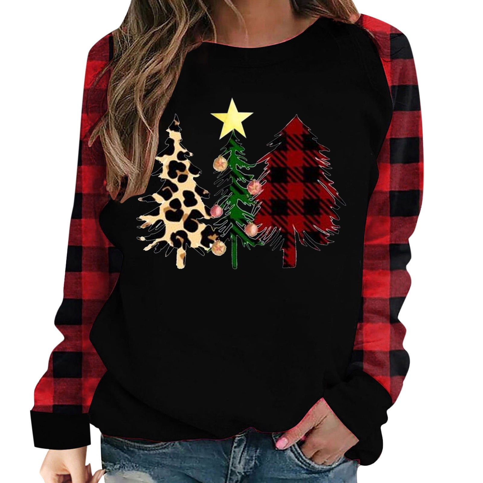 Scyoekwg Christmas Sweatshirts Womens Plus Christmas Tree Print Cute