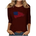 thumbnail image 1 of Scyoekwg Clearance 3/4 Sleeve Shirts for Women Plus Size Stripe Flag America TShirt Women Fashion Loose Blouse (Wine,XXL), 1 of 4