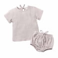 thumbnail image 1 of Scyoekwg Boys Clothes Toddler Infants Baby Boys Clothes Sets Round Neck Short Sleeve Tops Drawstring Shorts Solid Color Comfy 2PCS Outfits Khaki3-6 Months, 1 of 7