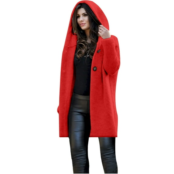 Scyoekwg Clearance Long Sleeve Shirts for Women Women's Long Sweater Cardigan Hooded Outwear Sleeve Pure Color Loose Long Shirts Red XXXXXL