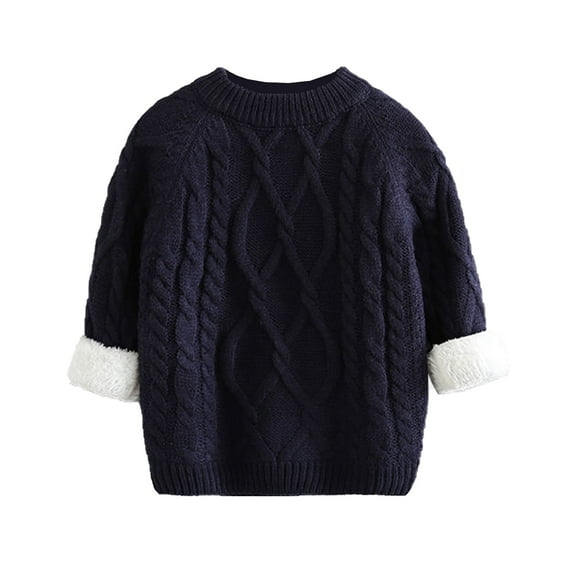 Scyoekwg Newborn Infants Toddler Baby Boys Girls Warm Sweaters Winter Fleece Thickened Sweaters Casual Round Neck Long Sleeve Solid Color Sweaters Pullover (Navy,18 Months)