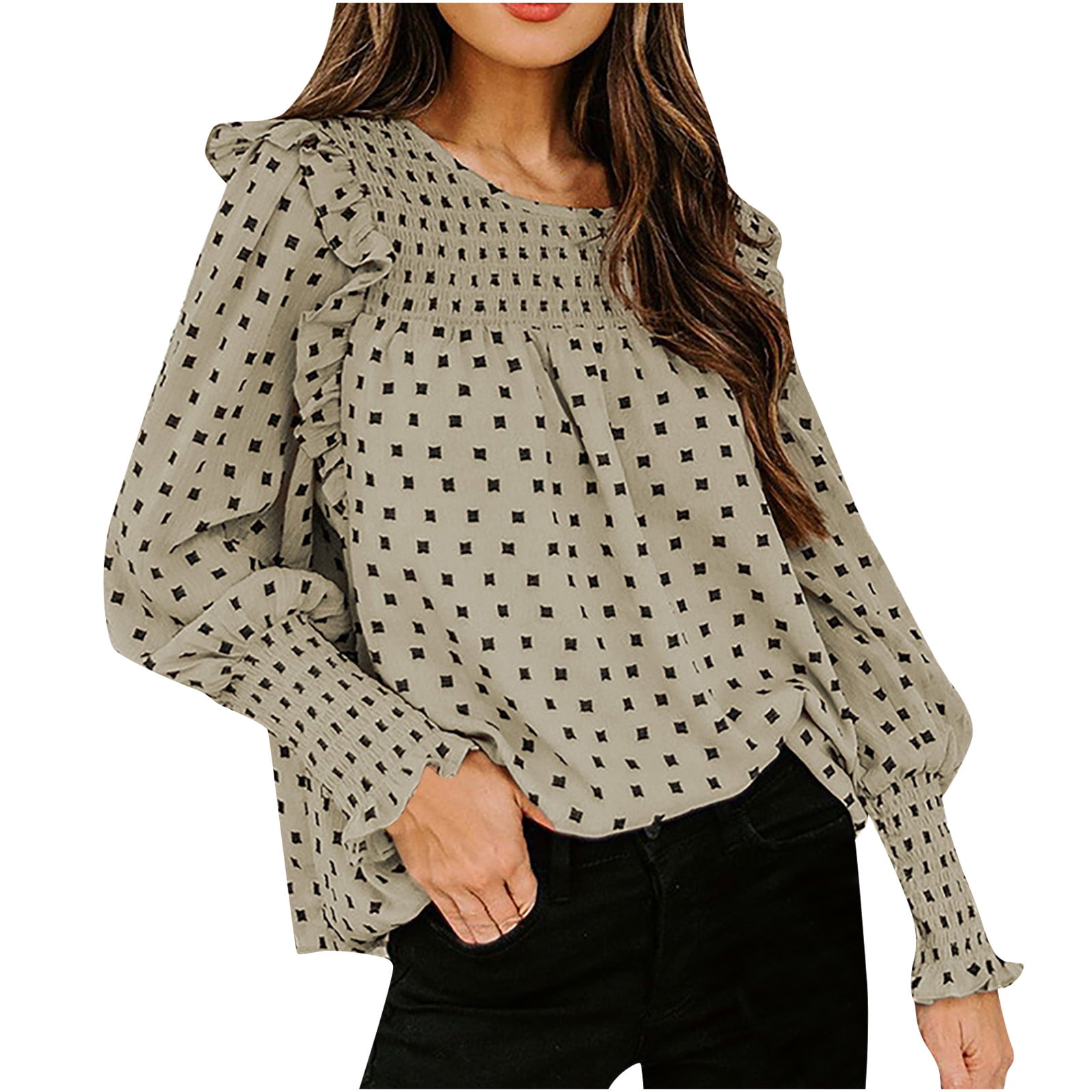 Scyoekwg Clearance Trendy Long Sleeve Tops for Women Women's Round Dot