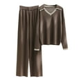 thumbnail image 1 of Scyoekwg Womens 2 Piece Outfits Sweater Set Loose Fashion Fall Outfits Crewneck Long Sleeve Tops Wide Legs Pants Casual Outfits Casual Solid Color Outfits (Brown,S), 1 of 3