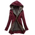 thumbnail image 1 of Scyoekwg Clearance Womens Coats Winter Women's Casual Up Hooded Sweatshirt Jacket Coat Winter Warm Sherpa Lined Zip Shirts Wine M, 1 of 3