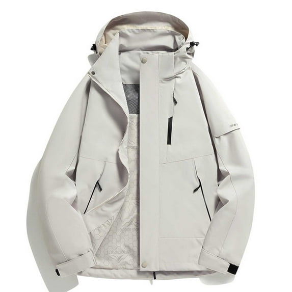 Scyoekwg Clearance Womens Jackets Zipper Lapel Hooded Outdoor Mountaineering Jackets Removable Loose Casual Long Sleeve Solid Color Outerwear (Gray,XXXL)