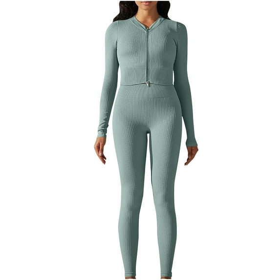 Scyoekwg Workout Outfits for Wome n Fashion Fall Outfits Solid Color Crewneck Long Sleeve Coats Sports Outfits Loose Casual Sweatsuits (Light Blue,S)