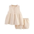 thumbnail image 1 of Scyoekwg Clothes Toddler Baby Girl Clothes Infant Summer Cute Solid Color Outfit Round Neck Sleeveless T-Shirt and Shorts 2Pcs Set Beige2 Years, 1 of 3
