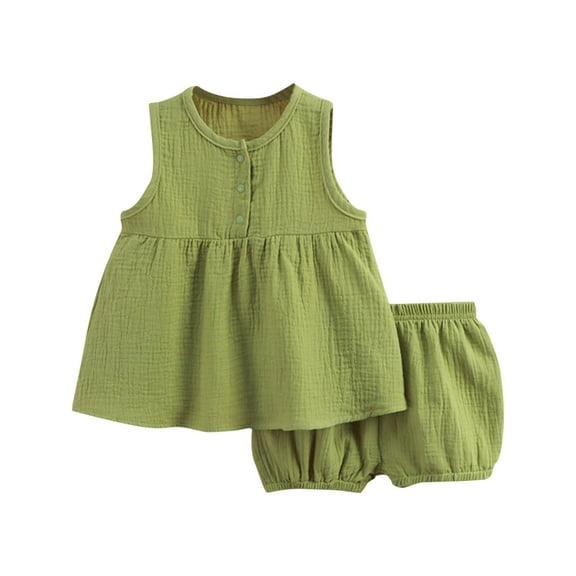 Scyoekwg Clothes Toddler Baby Girl Clothes Infant Summer Cute Solid Color Outfit Round Neck Sleeveless T-Shirt and Shorts 2Pcs Set Green2 Years