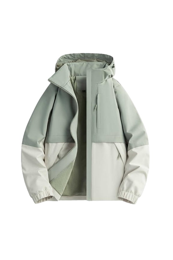 Coats for Women Single Layer Outdoor Mountaineering Clothing Zipper Hooded Jackets Casual Loose Long Sleeve Winter Warm Jackets Color Block Outerwear (Green,XXXXL)