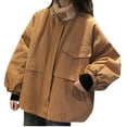 thumbnail image 1 of Scyoekwg Coats for Women Thickened Warm Jacket Zipper Button Pocket Drawstring Turndown Collar Outwear Solid Color Casual Loose Long Sleeve Outerwear (Khaki,L), 1 of 7