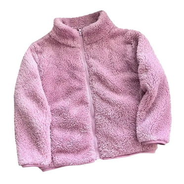 Scyoekwg Coats Zipper Fleece Jacket Casual Solid Color Long Sleeve Jackets Fall Winter Warm Coats (Purple,4-5 Years)