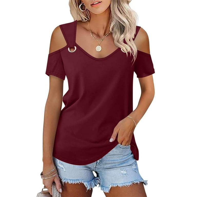 Cold shoulder short sleeve tops on sale
